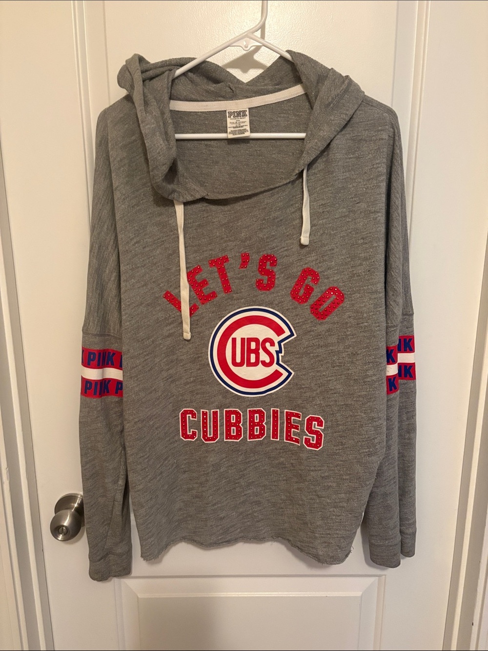 PINK Victoria's Secret Gray Chicago Cubs 'Let's Go Cubbies' Hoodie